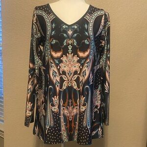 Bohemian Long Sleeve Black Tunic with V-Neck, Sakurafina, size S